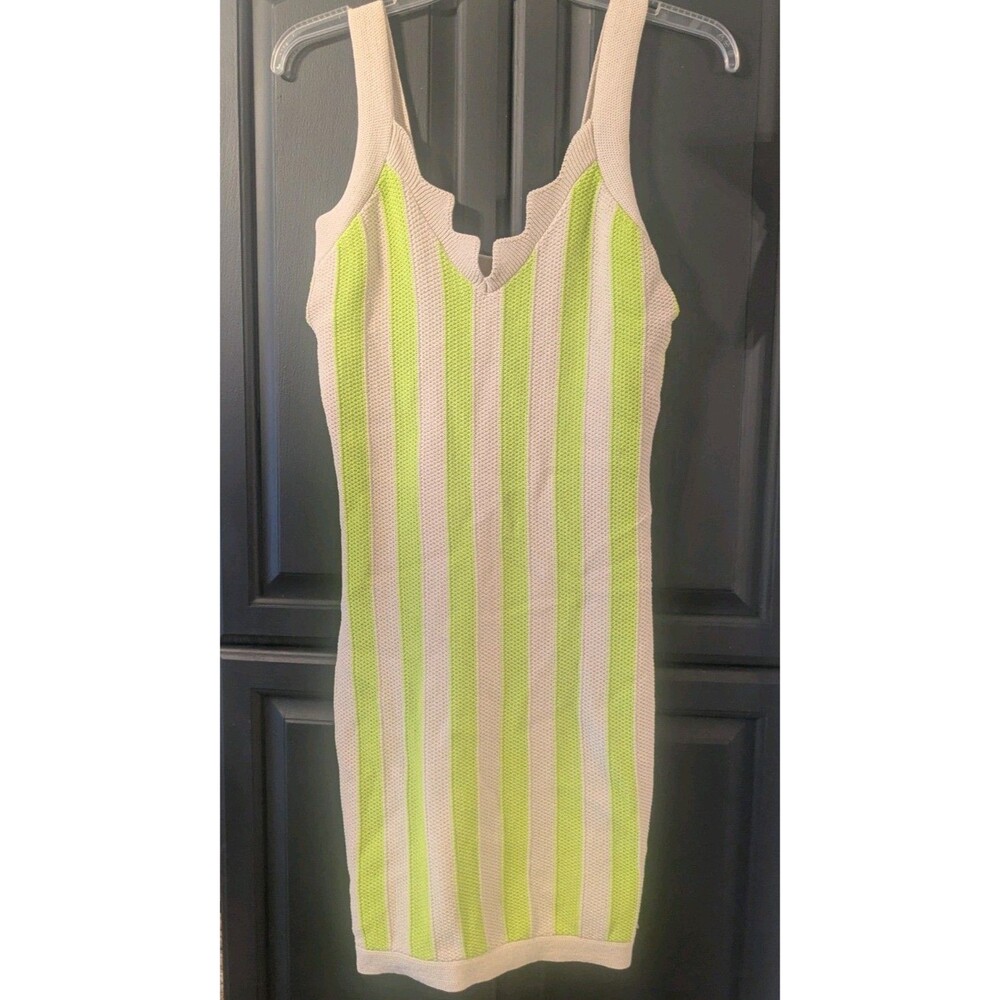House Of Harlow 1960 Crochet Mini Dress Neon Green Sleeveless Stripes Size Large
